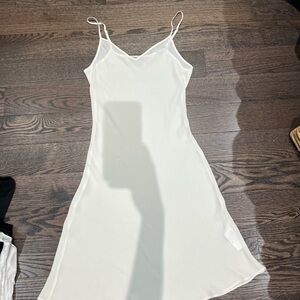 AllSaints Cream Slip Midi Dress with Spaghetti Straps